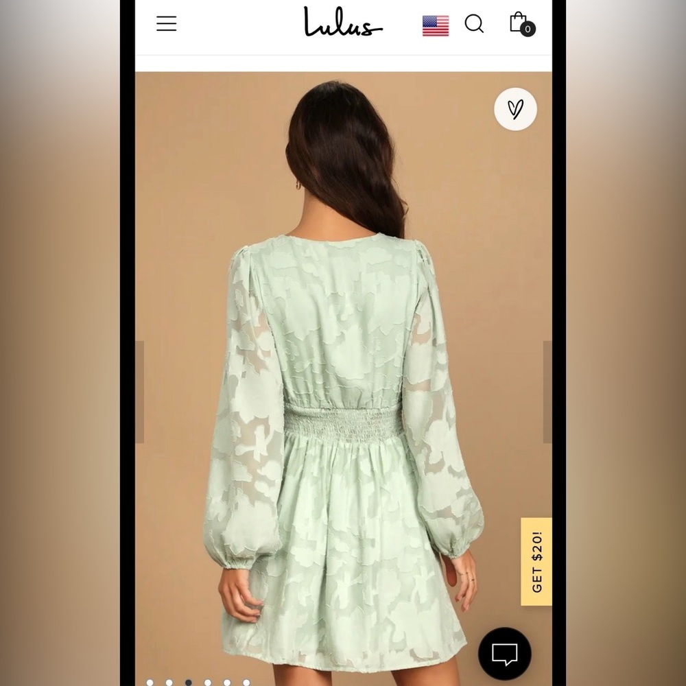 Lulu's Mint Green Long Sleeve Smock Waist Mini Dress - Picture 2 of 15